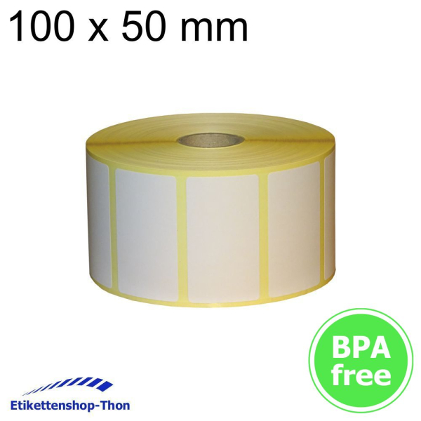 Thermodirekt - Haftetiketten auf Rolle - 100 x 50 mm - 1500 Stück - Hülse 40 mm - permanent haftend - weiß - außen